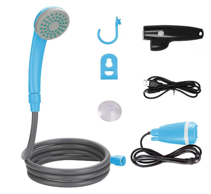 Blue USB Portable Camping Shower Kit with Folding 20L Bucket