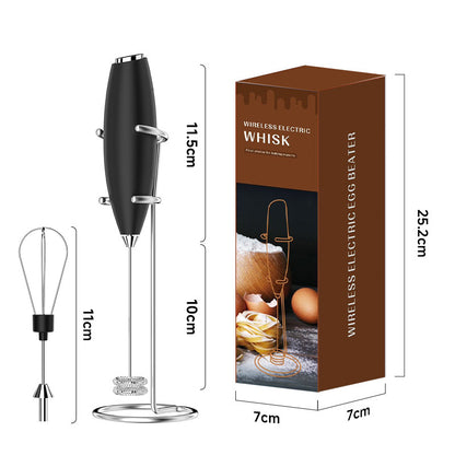 Black Battery-Powered Frother and Whisk with Stand