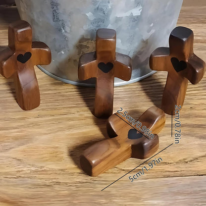Set of 5 Black Peachwood Heart Cross – Multi-functional Spiritual Symbols for Home and Office, Religious, Ornaments Mini