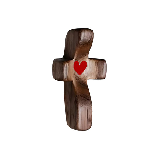 Set of 5 Red Peachwood Heart Cross – Multi-functional Spiritual Symbols for Home and Office, Religious, Ornaments Mini