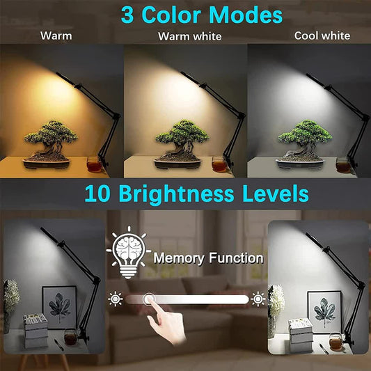 2-in-1 White LED Magnifier Desk Lamp With Base and Clip - Hands-Free, Dimmable 3-Color Light for Crafts & Workbench