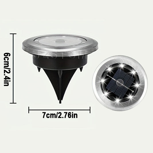 4-Pack Solar LED In-Ground White Light Set (Single 7.1x7.1x6.1cm) - Stainless Steel Waterproof Outdoor Garden Pathway and Landscape Spike Lamp