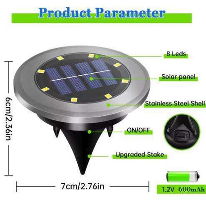 4-Pack Solar LED In-Ground White Light Set (Single 7.1x7.1x6.1cm) - Stainless Steel Waterproof Outdoor Garden Pathway and Landscape Spike Lamp