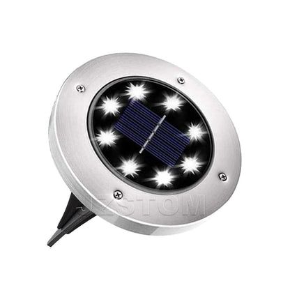 4-Pack Classic Large 8 LED Solar In-Ground White Light Set (12  x 12  x 13 cm) - Stainless Steel Waterproof Garden Spike Lamps for Lawn & Pathway