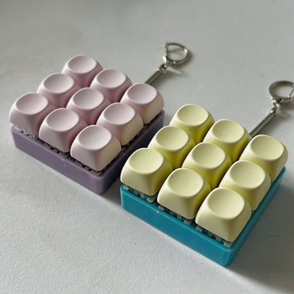 2-Pack Light Pink Mechanical 9-Keyboard Fingertip Toy Keychain - Key Pressure Relief, PVC Fingertip Toy