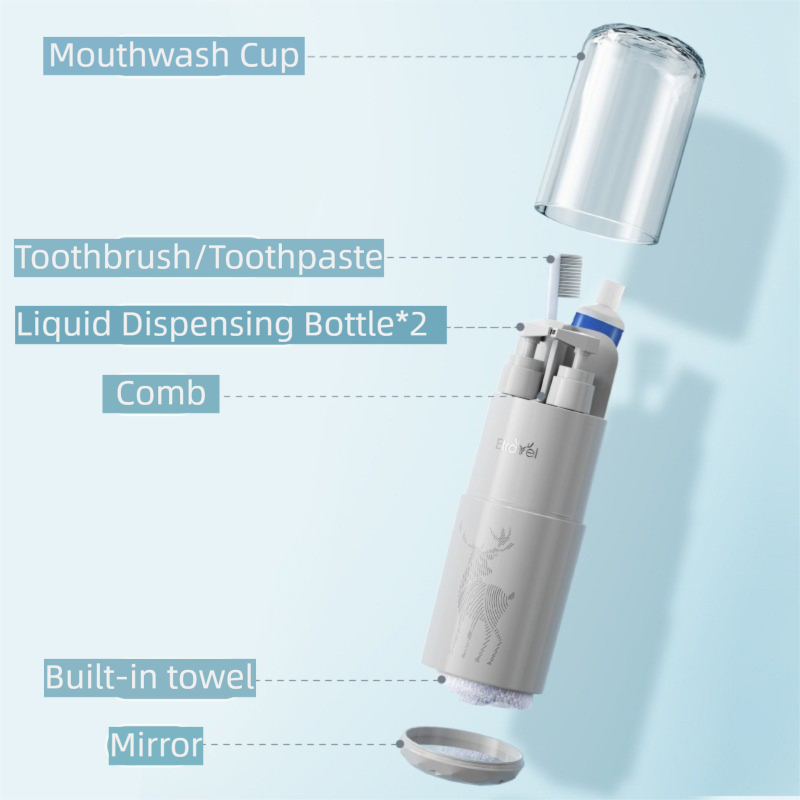 Pink Deluxe 8-in-1 Travel Toiletry Set - Portable All-in-One Toothbrush Holder, Wash Cup, Towel and 2 * Refill Bottles for Travel & Camping