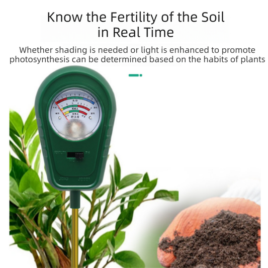 3-in-1 Mechanical Pointer Soil Meter - No Batteries Required, Measures Fertility, Moisture, and pH for Gardening