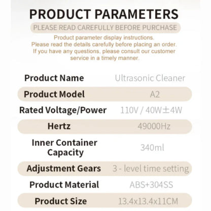 Muti-Functional Portable UV-C Ultrasonic Cleaner (49KHz) - 3 Time Modes for Deep cleaning and Sterilization, 340ml Stainless Steel Tank