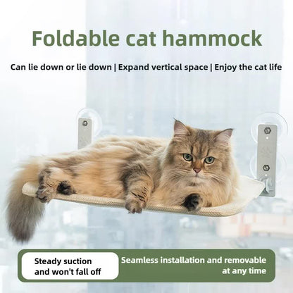 Foldable Window Beige Breathable Mesh Cat Perch(52 x 30 cm) - Cat Hammock with 85mm Strong Dual Suction Cups for Indoor Cats