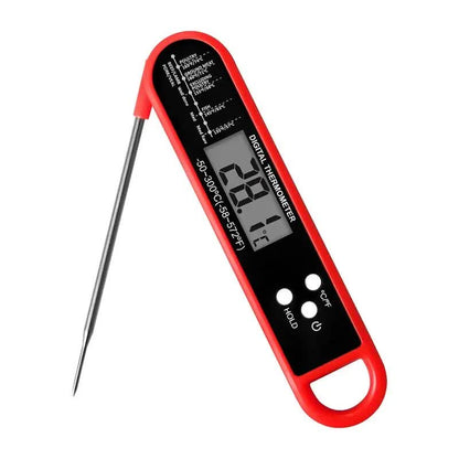Red Folding Probe Digital LED Food Thermometer(-50℃ to 300℃) - Kitchen Cooking BBQ Meat Milk Temperature Gauge, High Accuracy with Magnet & Hanging Hole