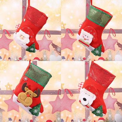 E4-3 Snowman Sequin Christmas Stocking(25x19CM) - Glitter Hanging Gift Bag for Tree Decor