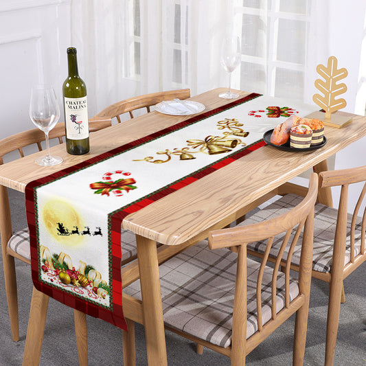 Style-4 New Year & Christmas Table Runner(33 x 180 CM) - Festive Linen Tablecloth, Digital Print Christmas Decor