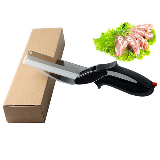 2-in-1 Ingenious Cutter Food Chopper & Scissor for Kitchen Versatile Use - 420 Stainless Steel Blade & Cutting Board Base,  with Safety Lock