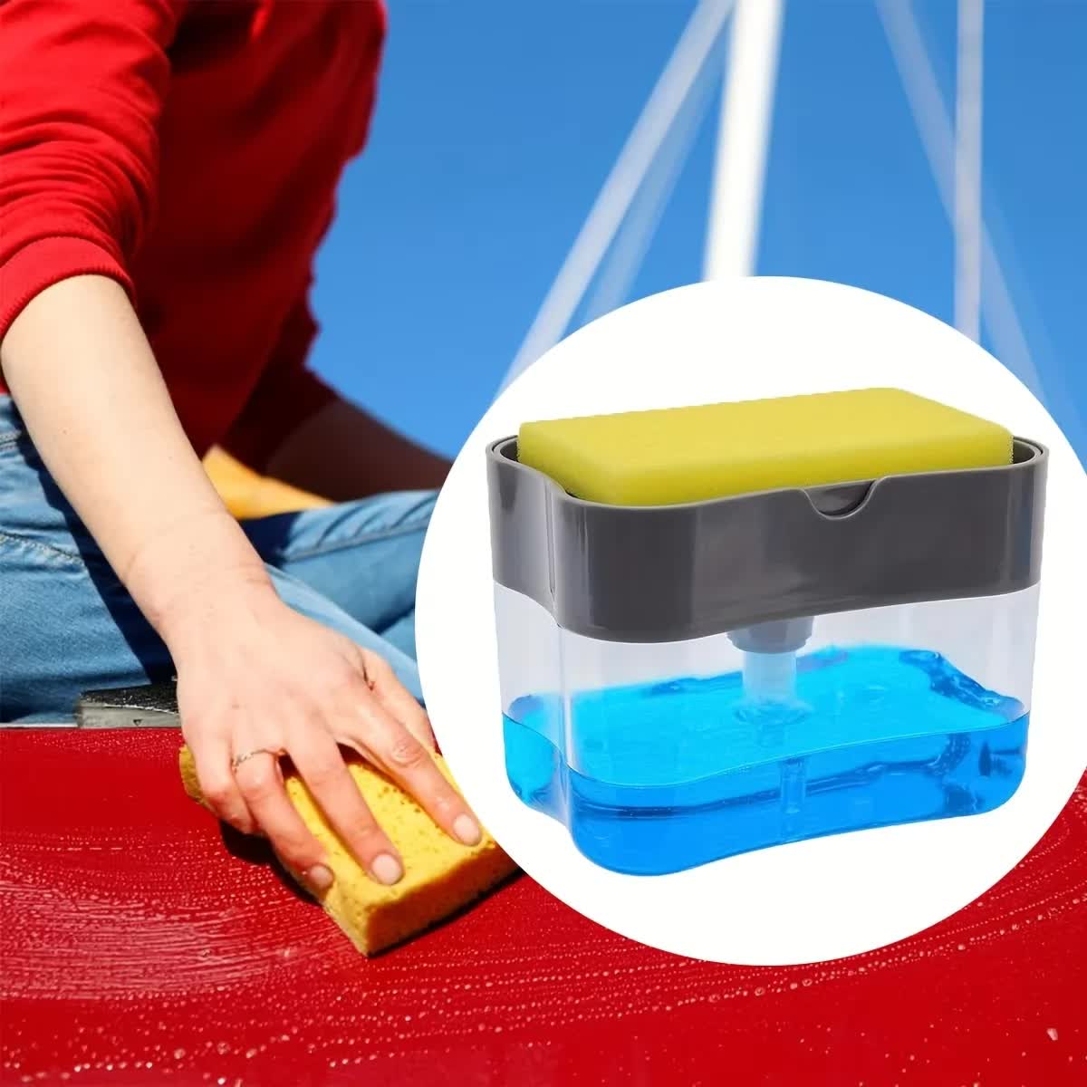 2-Pack White Kitchen Press-Type Dish Soap Dispenser & Sponge Caddy - 2-in-1 Automatic Liquid Pump for Dish Scrubbers & Scouring Pads