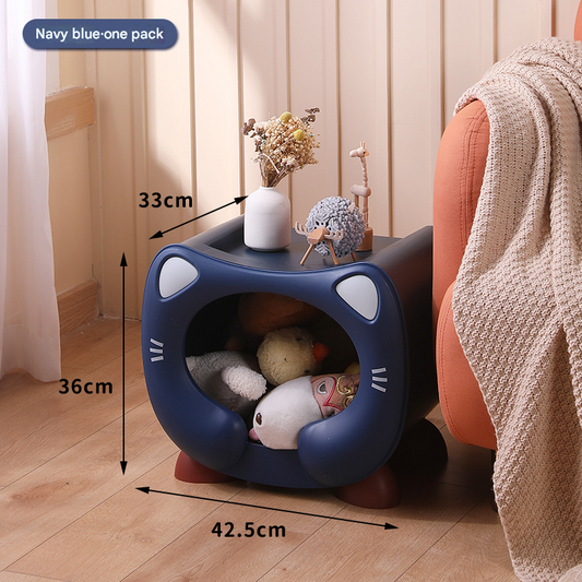 Blue Cute Cat-Themed Stackable Storage Bin - Multi-purpose Pet Bed & Toy Organizer