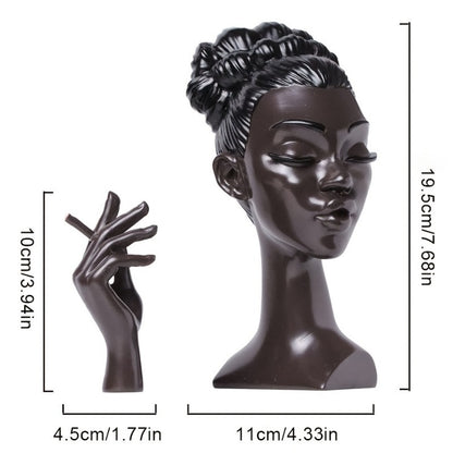 Black Elegant African Woman Head Incense Burner - Creative Desktop Sculpture & Resin Craft