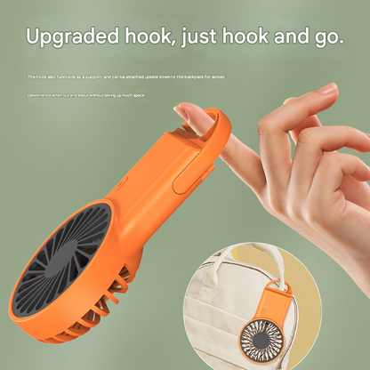2-PCS Orange New Portable Handheld Air Cooler Fan - Foldable Desktop USB Rechargeable Mini Fan with Climbing Buckle