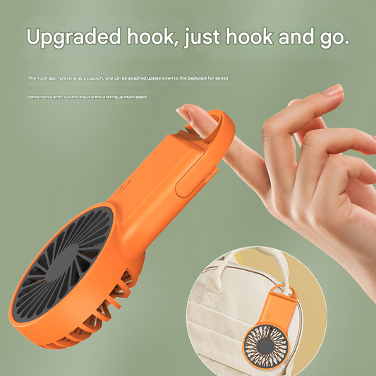 2-PCS Orange New Portable Handheld Air Cooler Fan - Foldable Desktop USB Rechargeable Mini Fan with Climbing Buckle