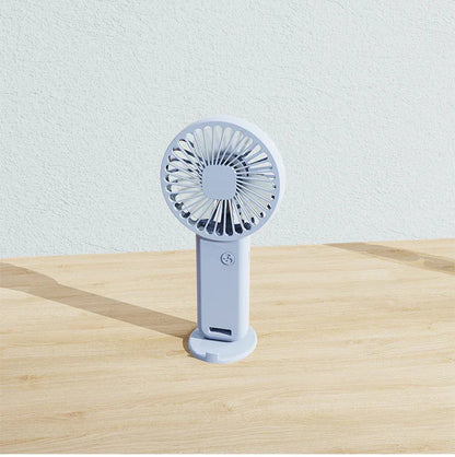 2-PCS Blue Portable USB Rechargeable Mini Handheld Fan with Desktop Base & Phone Stand - 3-Speed Quiet Operation