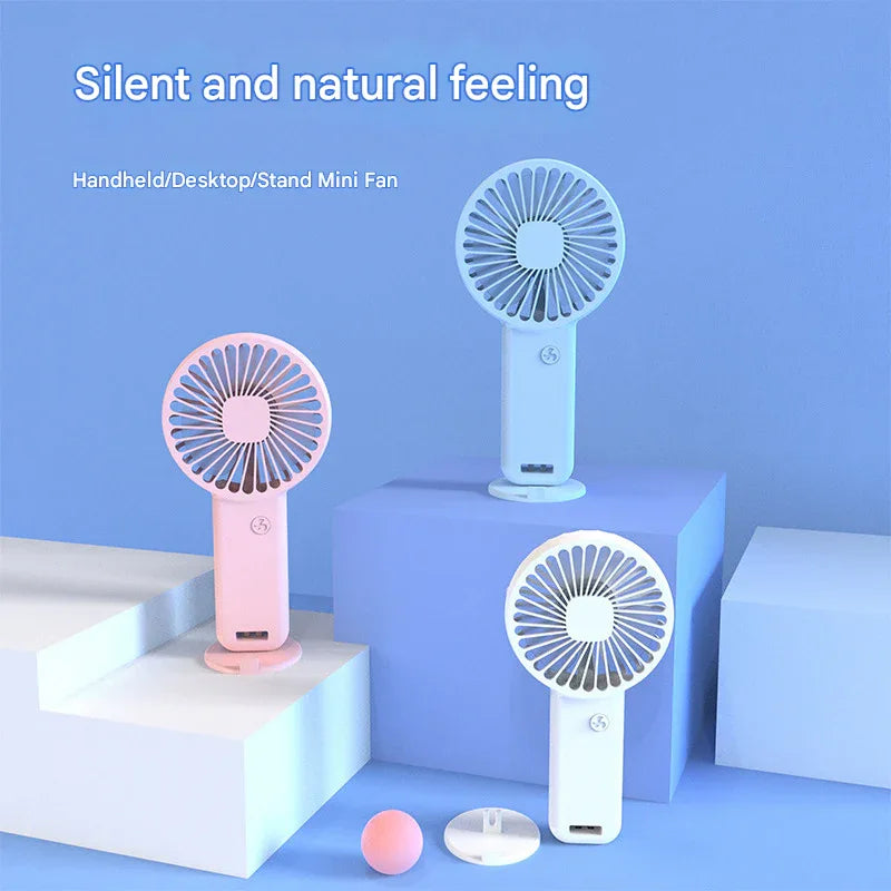 2-PCS Blue Portable USB Rechargeable Mini Handheld Fan with Desktop Base & Phone Stand - 3-Speed Quiet Operation