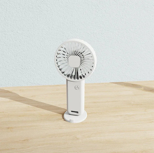 2-PCS White Portable USB Rechargeable Mini Handheld Fan with Desktop Base & Phone Stand - 3-Speed Quiet Operation