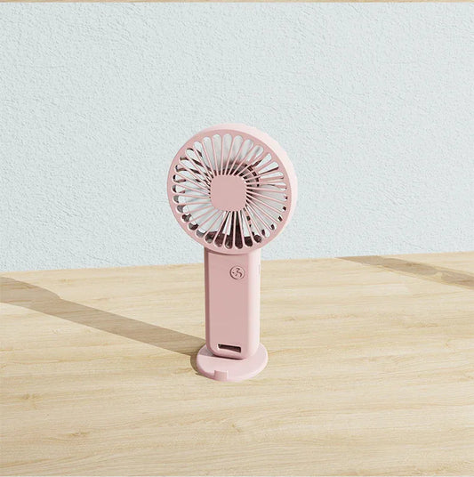 2-PCS Pink Portable USB Rechargeable Mini Handheld Fan with Desktop Base & Phone Stand - 3-Speed Quiet Operation