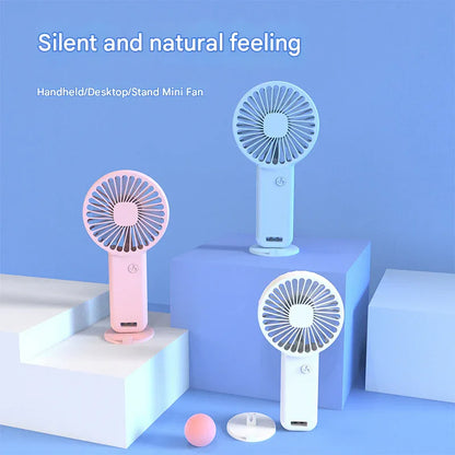 2-PCS Pink Portable USB Rechargeable Mini Handheld Fan with Desktop Base & Phone Stand - 3-Speed Quiet Operation