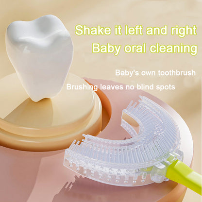 Green tiger U-Shaped Kids Toothbrush - Food Grade Silicone Manual Toothbrush for 2-12 Year Olds - 360 degree Full Mouth Cleaning Baby Oral Care - Comes with Wall Mount Holder