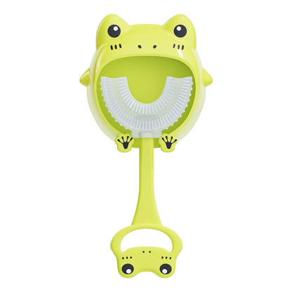 Green frog U-Shaped Kids Toothbrush - Food Grade Silicone Manual Toothbrush for 2-12 Year Olds - 360 degree Full Mouth Cleaning Baby Oral Care - Comes with Wall Mount Holder