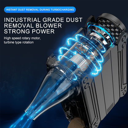 Black Multifunctional Turbo Fan - Portable High-Speed Dust Blower with LED Light & Emergency Power Bank for Outdoor & Home Use