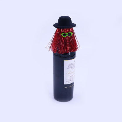 5-PCS Red Halloween Party Wine Bottle Hats - Spooky Creative Bottle Decorations, Approx. 8x12cm