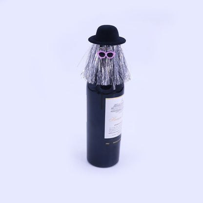 5-PCS Silver Halloween Party Wine Bottle Hats - Spooky Creative Bottle Decorations, Approx. 8x12cm