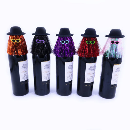 5-PCS Silver Halloween Party Wine Bottle Hats - Spooky Creative Bottle Decorations, Approx. 8x12cm