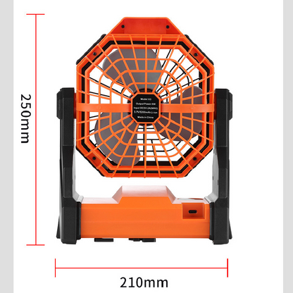 Black and orange Portable Outdoor Camping Fan with LED Light - Rechargeable USB Tent Fan for Australia