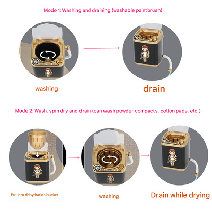 Black Kids Mini Electric Toy Washing Machine with Spin Dryer Basket - Pretend Play Appliance