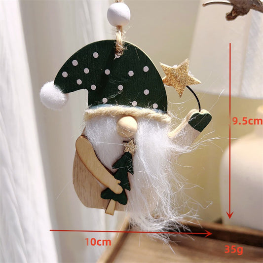 3-PCS The old man with green dots Christmas Ornaments Hanging Pendants Nordic Style Gnomes and Reindeer with Faux Fur and Beads for Xmas Tree Home Party Decoration