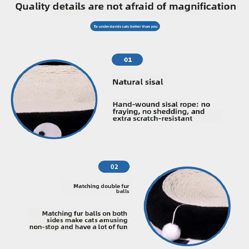 Round black coal balls Large Cat Scratcher Bed 2 in 1 Sisal Scratching Pad & Plush Lounge Nest Durable Claw Grinder Mat for Indoor Cats