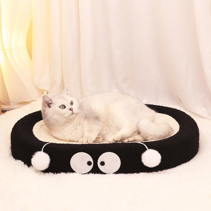 Oval-shaped black coal balls Large Cat Scratcher Bed 2 in 1 Sisal Scratching Pad & Plush Lounge Nest Durable Claw Grinder Mat for Indoor Cats
