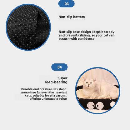 Oval-shaped black coal balls Large Cat Scratcher Bed 2 in 1 Sisal Scratching Pad & Plush Lounge Nest Durable Claw Grinder Mat for Indoor Cats