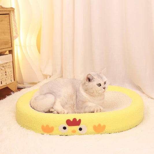 Oval-shaped braised chicken Large Cat Scratcher Bed 2 in 1 Sisal Scratching Pad & Plush Lounge Nest Durable Claw Grinder Mat for Indoor Cats