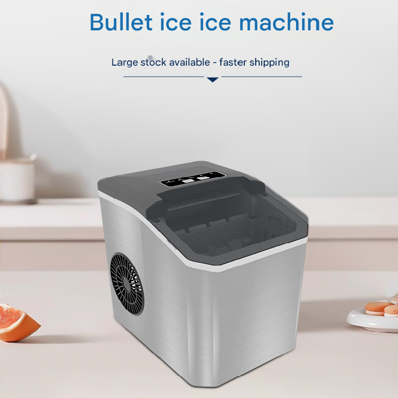 Stainless Steel Countertop Ice Maker 12kg/24h Portable Bullet Ice Machine with Self-Cleaning Function 1.3L Water Tank