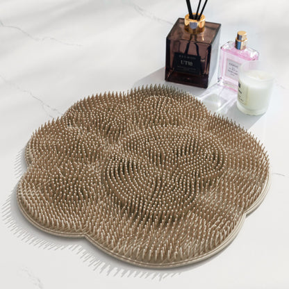 2-PCS Khaki cat PAWS Non-Slip TPE Shower Mat with Foot Scrubber and Suction Cups Large Massage Bath Mat for Bathroom 30cm x 30cm