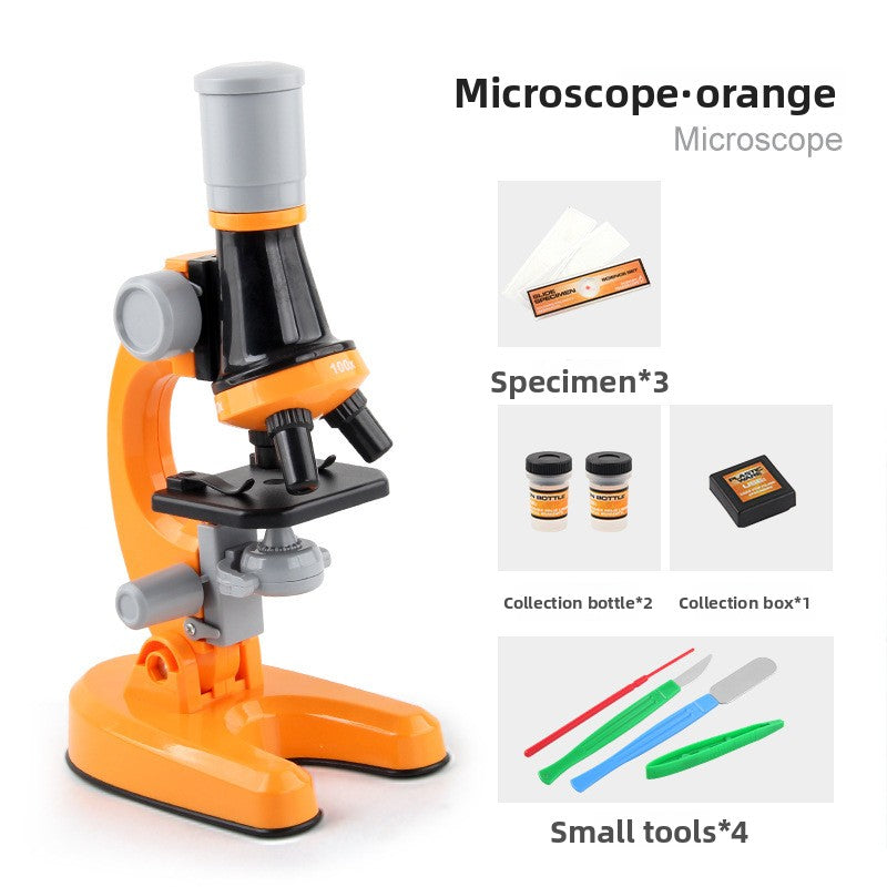 Orange Kids Biological Microscope Kit 100x 400x 1200x LED Magnification STEM Science Toy for School Students with Sample Slides