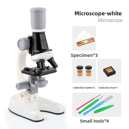White Kids Biological Microscope Kit 100x 400x 1200x LED Magnification STEM Science Toy for School Students with Sample Slides