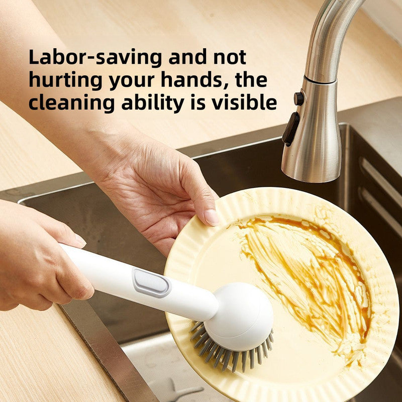 2 Pack White Kitchen Dish Brush with Soap Dispenser Adjustable Handle 360 Degree Cleaning Scrubber Non-Scratch Bristles for Pans Pots and Sink