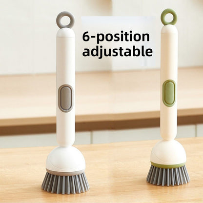 2 Pack White Kitchen Dish Brush with Soap Dispenser Adjustable Handle 360 Degree Cleaning Scrubber Non-Scratch Bristles for Pans Pots and Sink