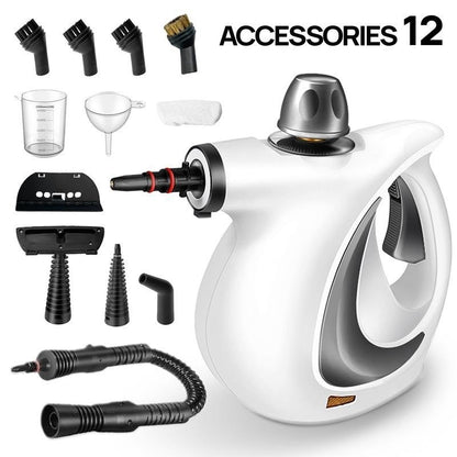White Handheld Steam Cleaner 1050W High Pressure Chemical Free Cleaning Machine with 12 Piece Accessory Set for Kitchen Bathroom Car and Upholstery