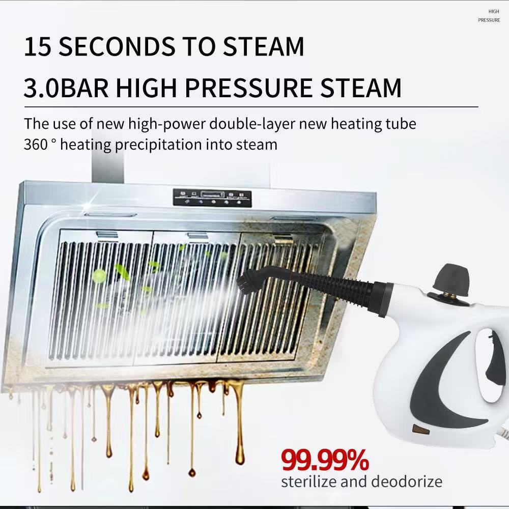 White Handheld Steam Cleaner 1050W High Pressure Chemical Free Cleaning Machine with 12 Piece Accessory Set for Kitchen Bathroom Car and Upholstery