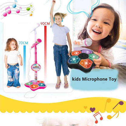 Black Kids Star Karaoke Microphone Stand Adjustable Height Music Toy with Flashing Lights and MP3 Connectivity for Boys and Girls
