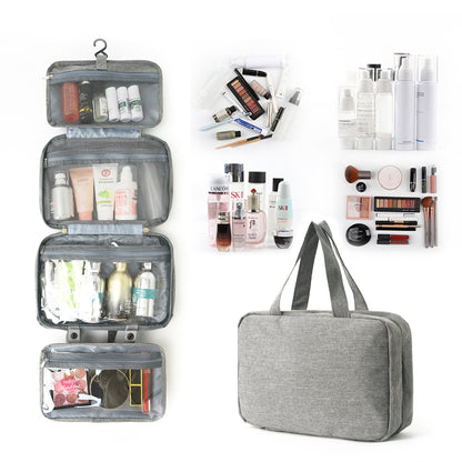 Gray Waterproof 4-Fold Hanging Toiletry Bag with Wet/Dry Separation for Australian Travel & Cosmetics
